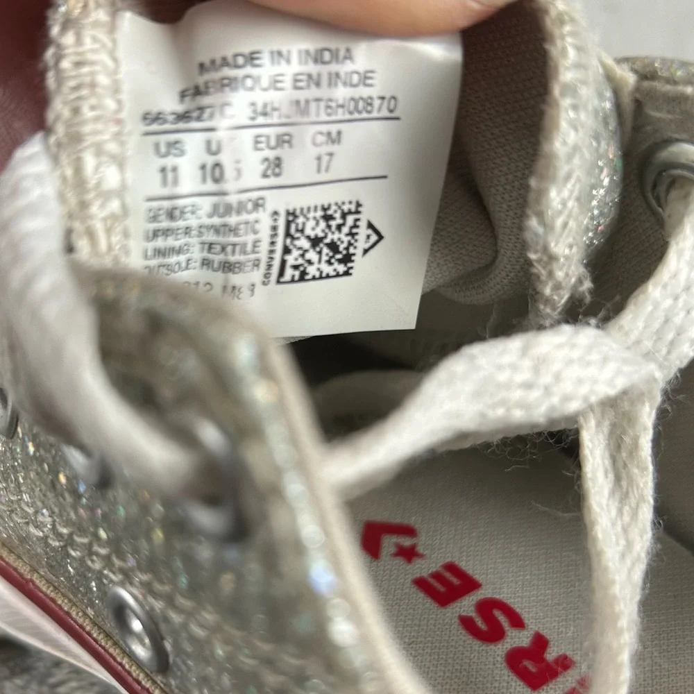 Converse All Stars Little Girls 11 Silver Glitter Chuck‎ Taylors Glam Sparkles